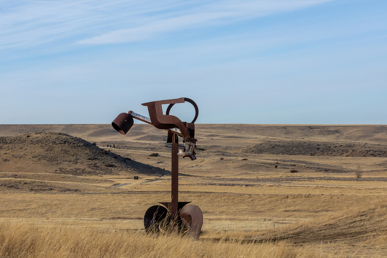 Scythian is a sculpture by Mark di Suvero installed in the rolling grasslands of Tippet Rise Art Center.